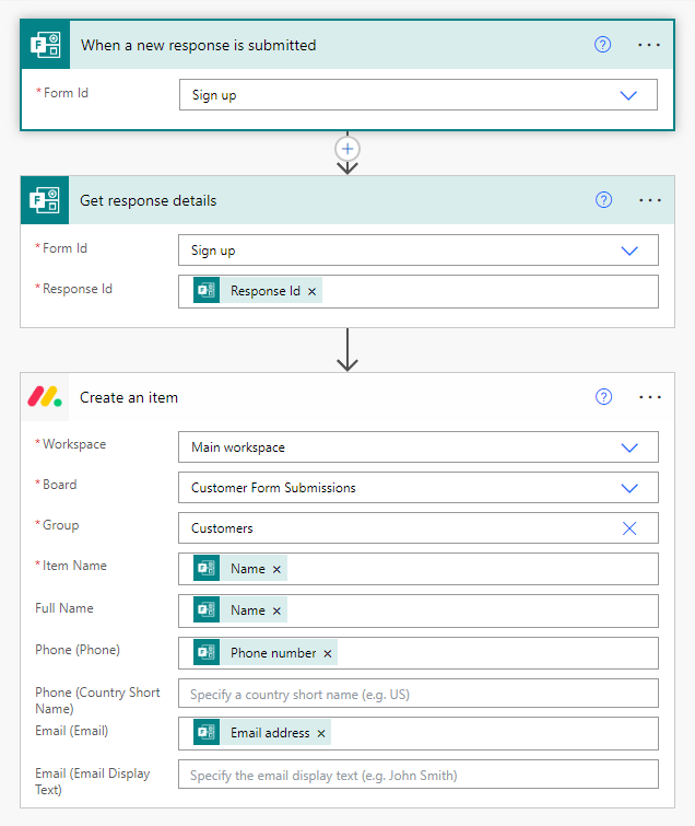 Example to create an item from a Microsoft Form submission