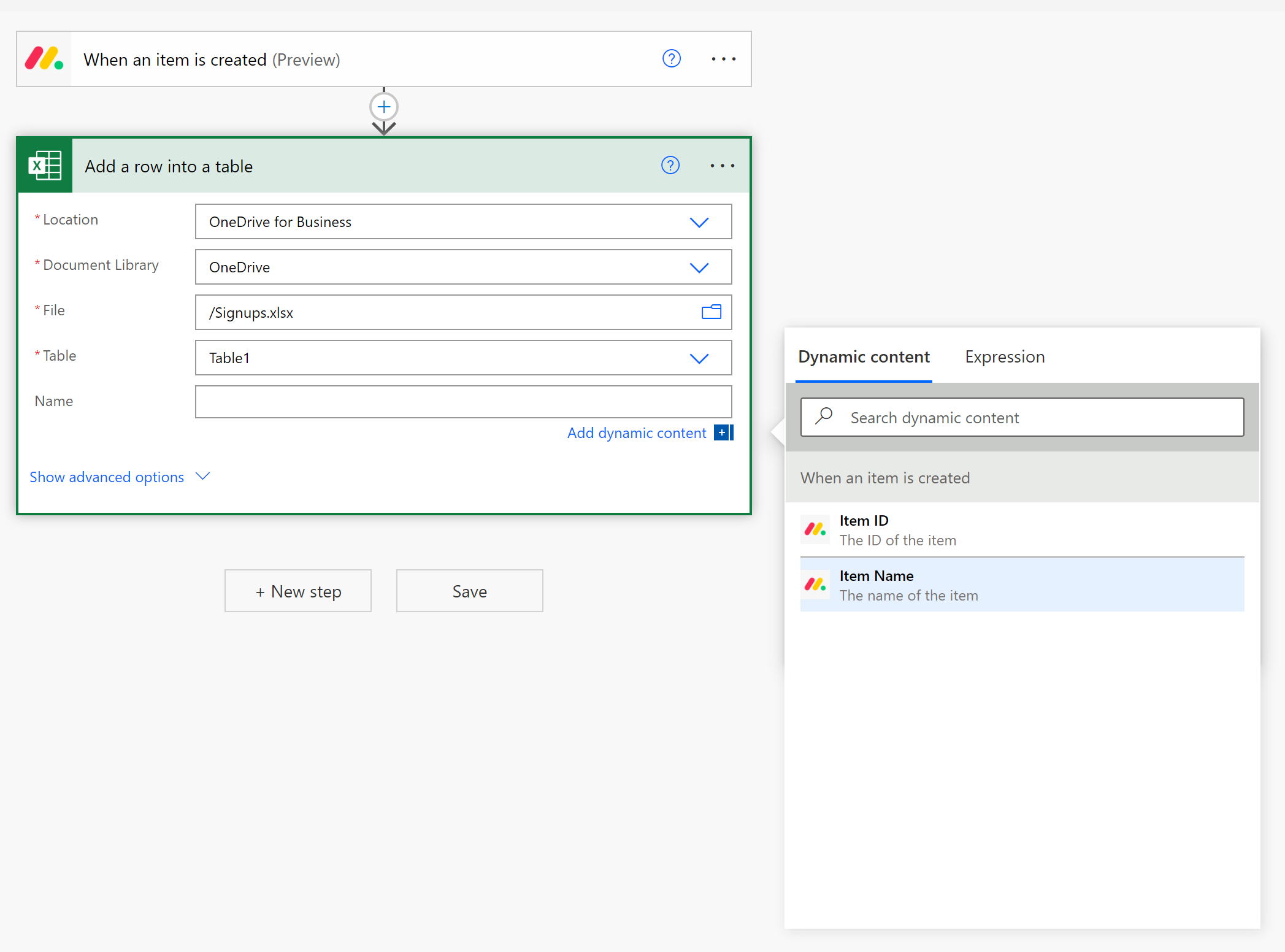 Select a Power Automate field