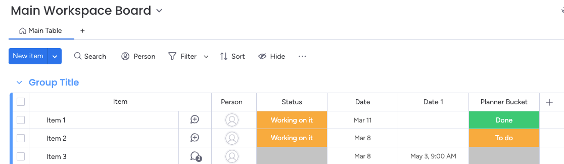 Planner Bucket status column on monday.com board