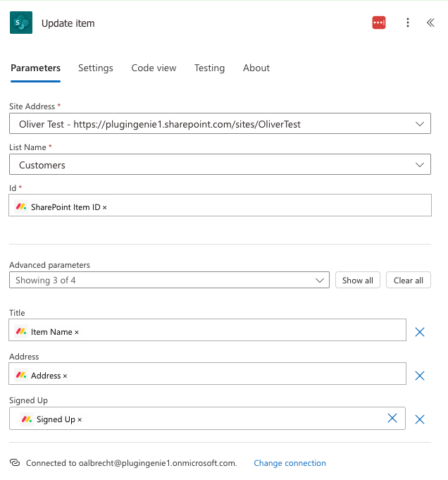 SharePoint Update item action