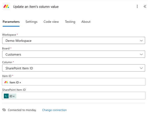 Update an item column value with SharePoint ID