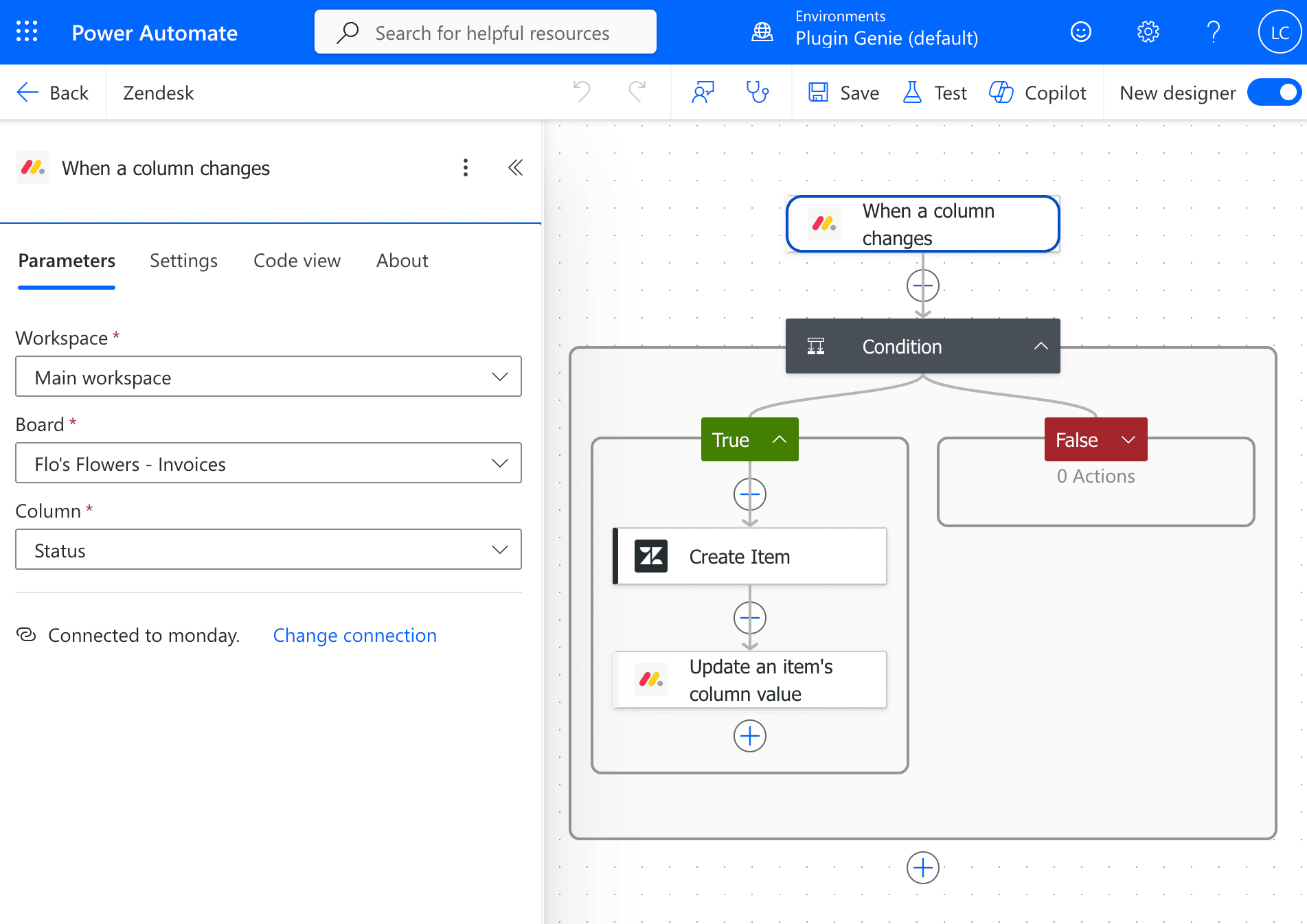 Power Automate monday.com When a column changes trigger on the Status column