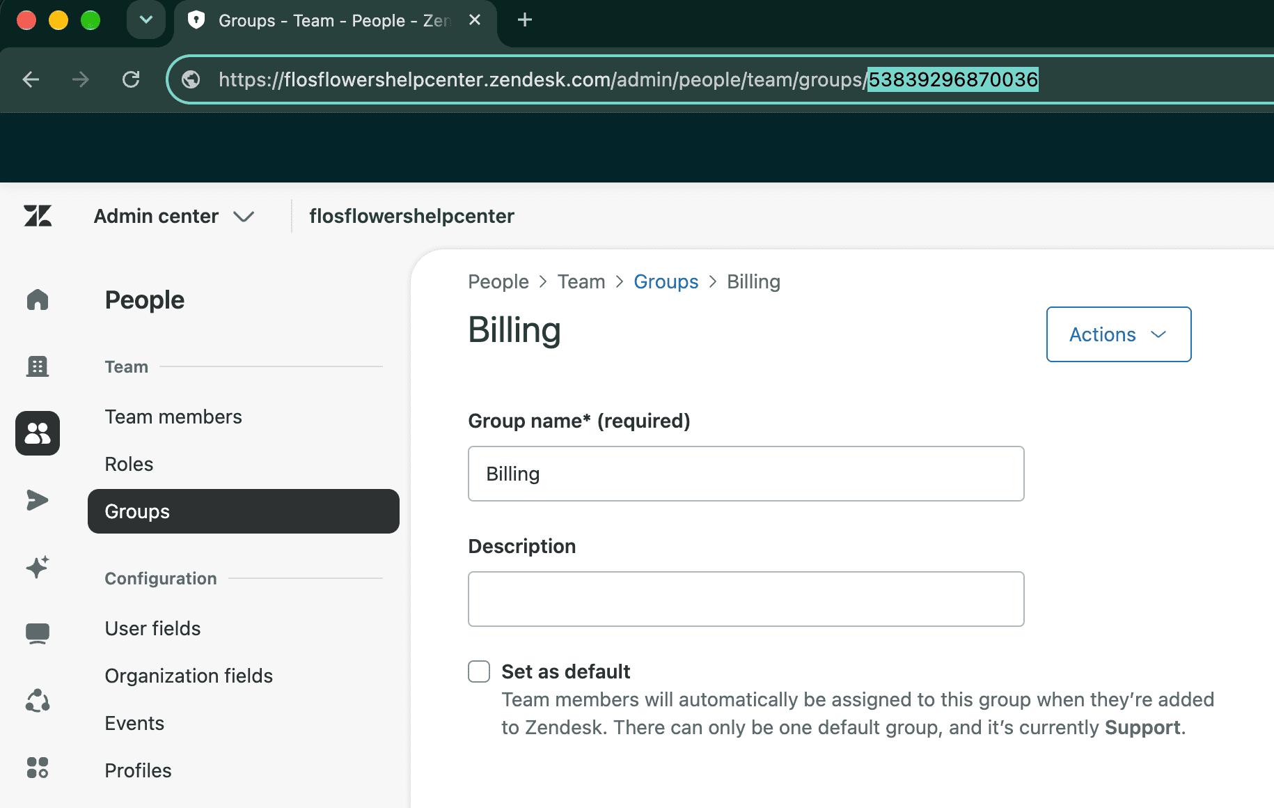 Finding a Zendesk group ID in Admin Center from the group URL