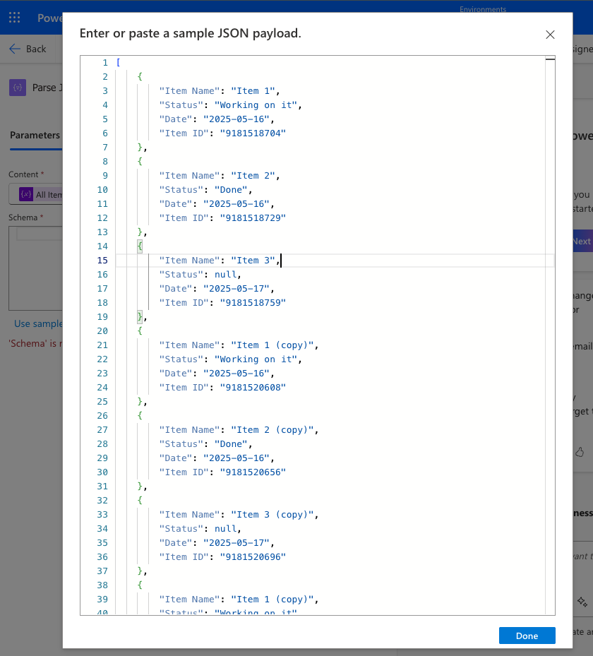 Paste JSON schema