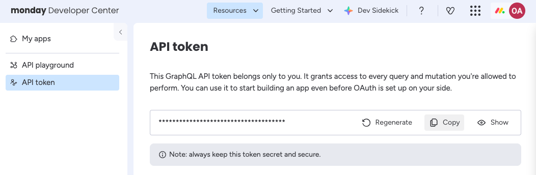 Finding your monday.com API token