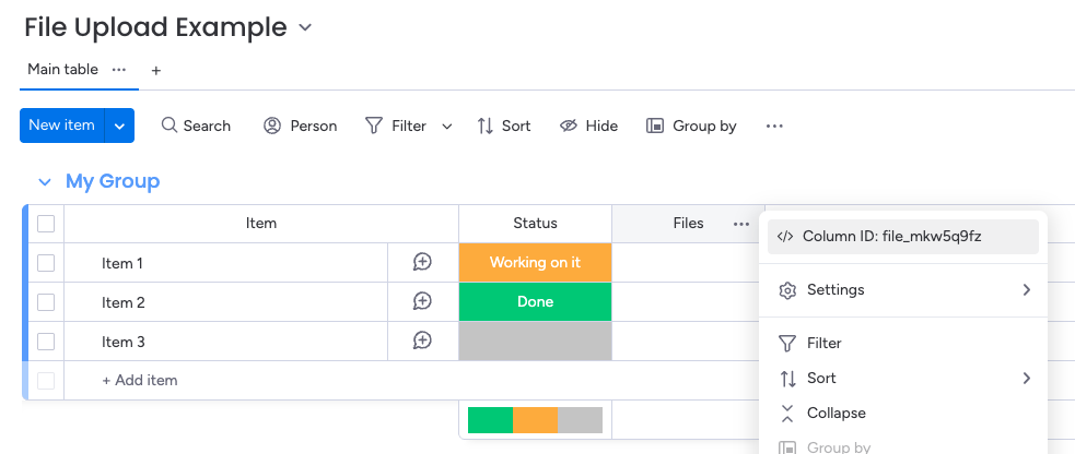 Finding the column ID of your Files column