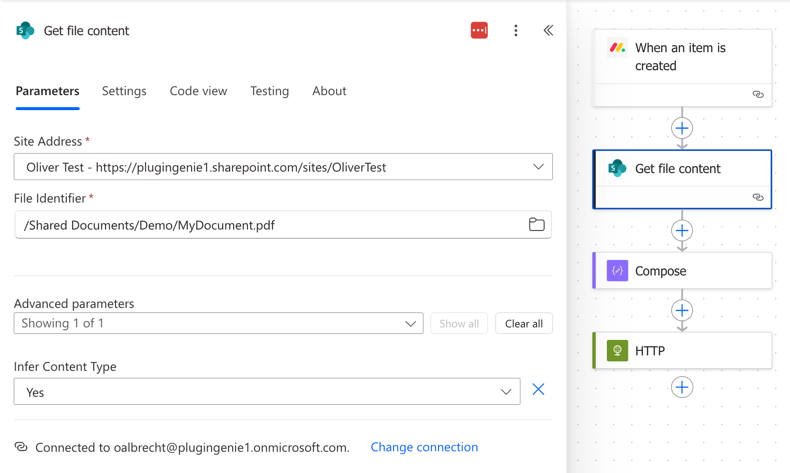 Step 2: Get file content from SharePoint